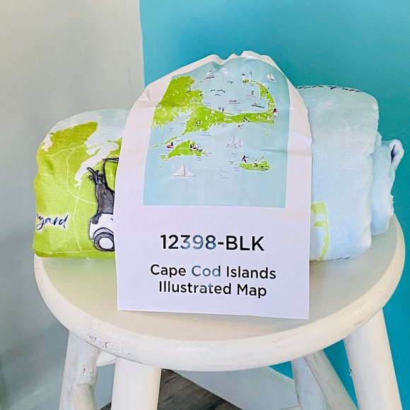 NEW without TAGS PLUSH illustrated Map of Cape Cod Islands fleece blanket - Picture 2 of 7